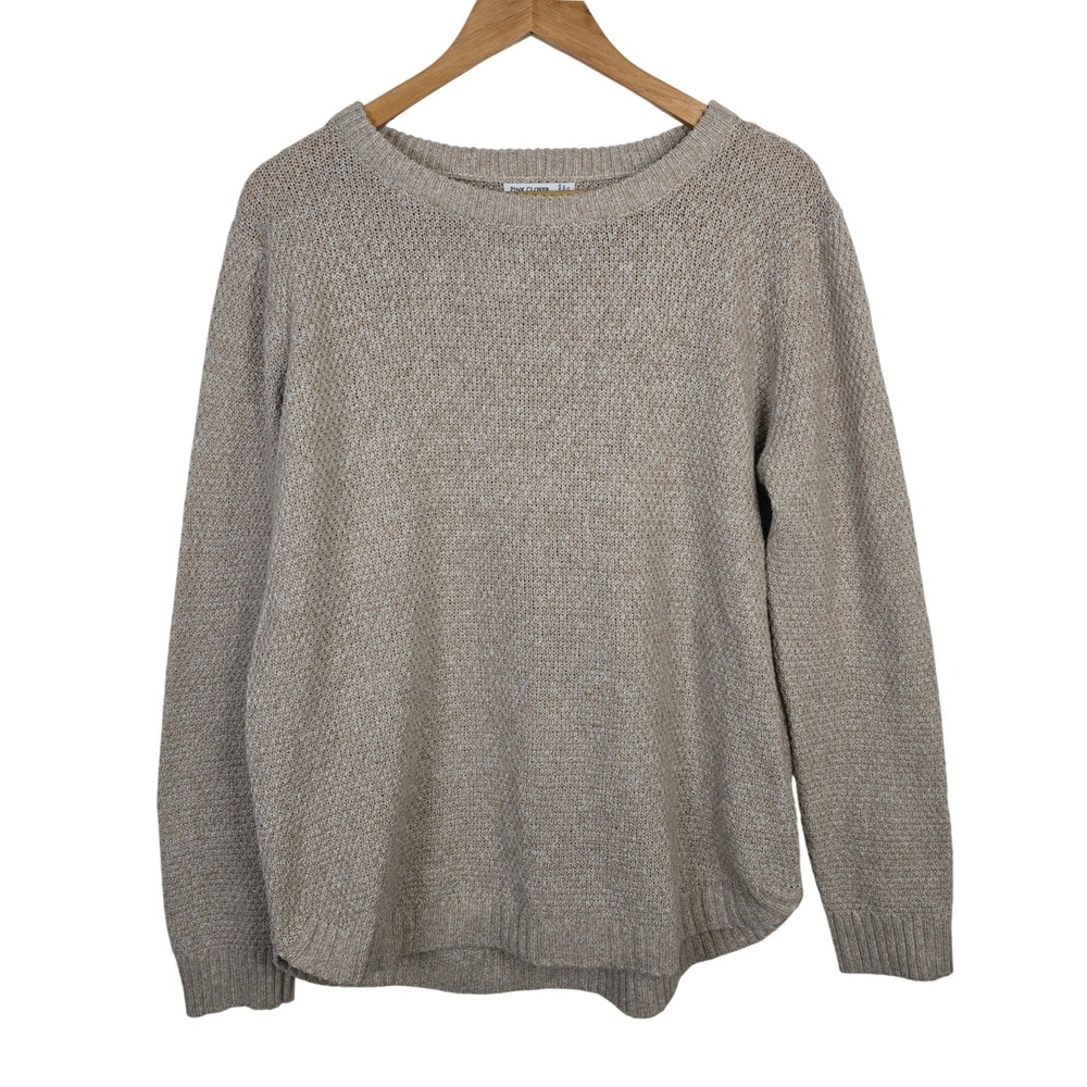 Pink Clover Womens XL Tan Marled Textured Open Knit Crew Neck Sweater